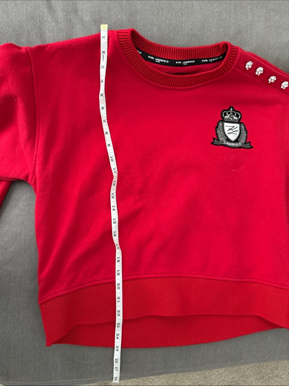 Karl Lagerfeld Red Crewneck Sweatshirt with Crest and Shoulder Buttons - Picture 10 of 11